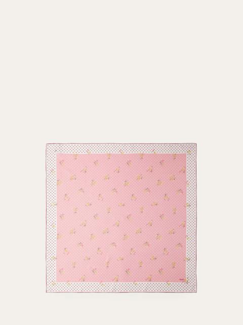 Prada Polka Dot Floral-Print Silk Twill Scarf