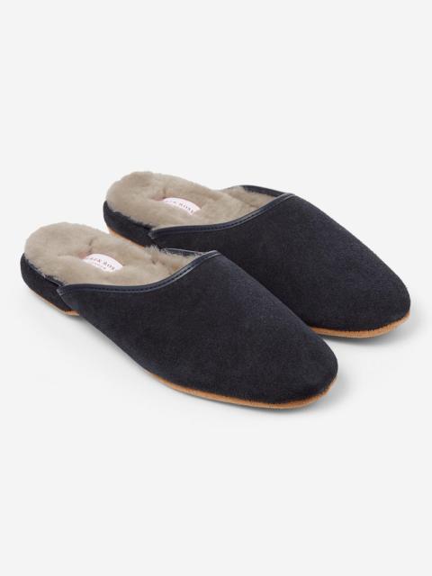 Derek Rose Women's Mule Slippers Imogen Suede Sheepskin Navy