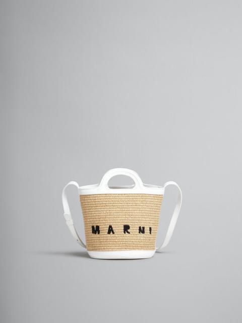 Marni TROPICALIA SMALL BUCKET BAG IN WHITE LEATHER AND RAFFIA-EFFECT FABRIC