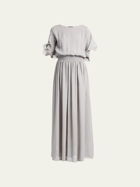 Ruffle Silk Gauze Maxi Dress