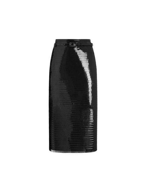 TOM FORD PERFORATED PATENT CALF LEATHER PENCIL SKIRT WITH SELF BELT