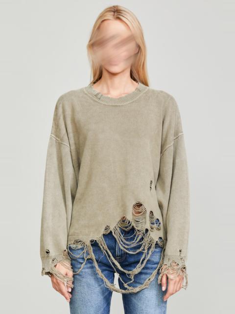 R13 DESTROYED OVERSIZED PULLOVER - LIGHT GREEN