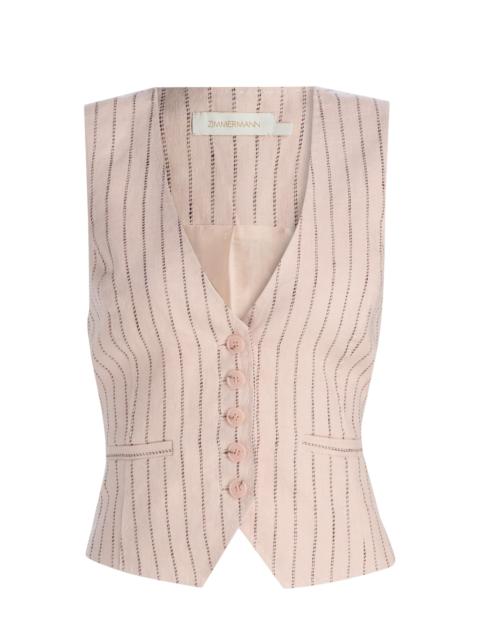 Zimmermann Women's Alchemy Pinstripe Linen Waistcoat - Pink Chocolate Stripe