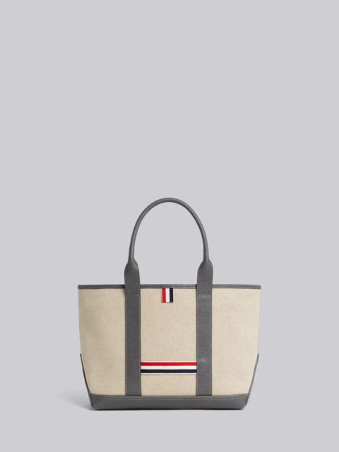 Thom Browne Light Grey Heavy Linen Leather Handle Small Tool Tote