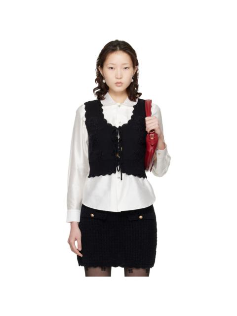 GANNI Black Cotton Cashmere Crochet Applique Vest
