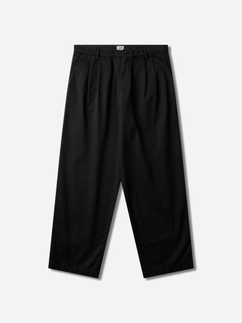 C.P. Company Men's Cotton Gabardine Boxy Pleats Pants Black