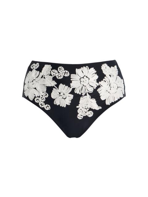 SIMKHAI Francie Embroidered High-Rise Bikini Bottom black