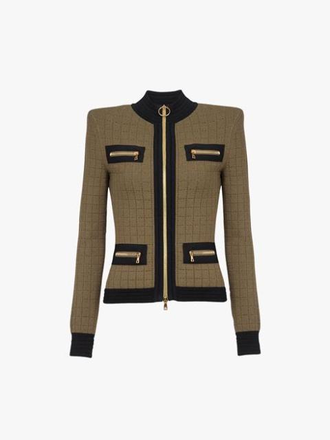 Balmain Khaki and black knit cardigan