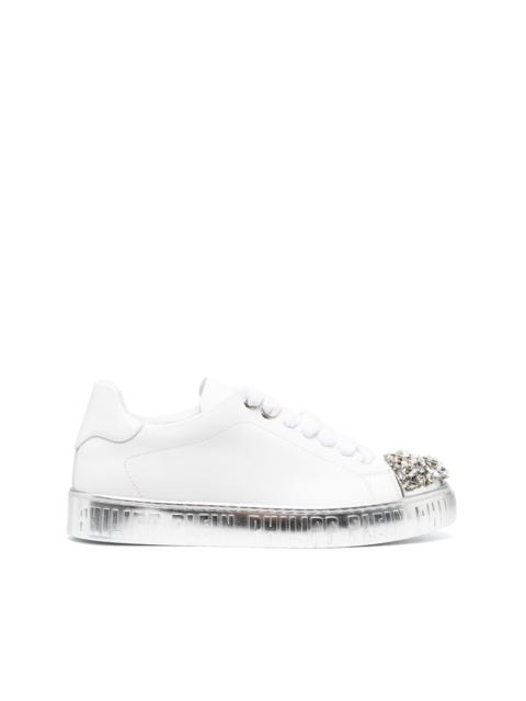 PHILIPP PLEIN crystal-embellished lace-up leather sneakers