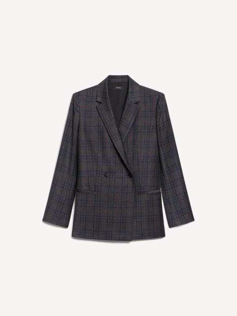 Theory Relaxed Double-Breasted Blazer in Plaid Sleek Flannel