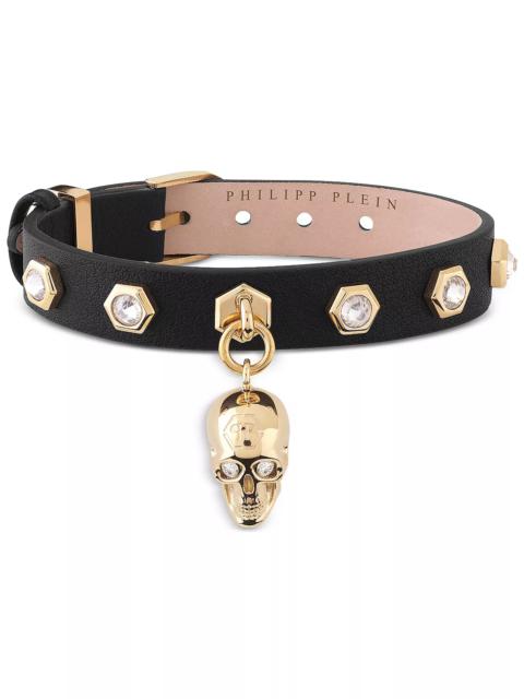 3D $kull Crystal Studded Leather Bracelet