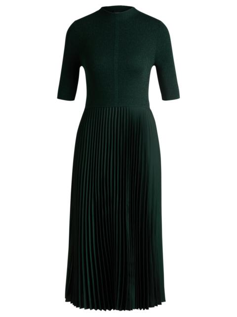 BOSS CROPPED-SLEEVE DRESS WITH PLISSÉ SKIRT