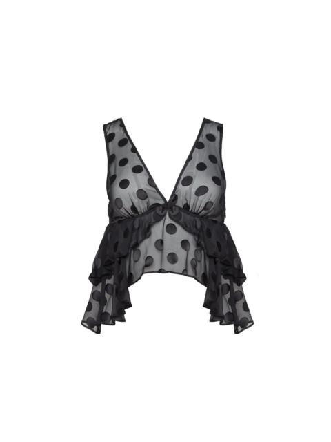 Fleur du Mal Silk Dot Ruffle Top