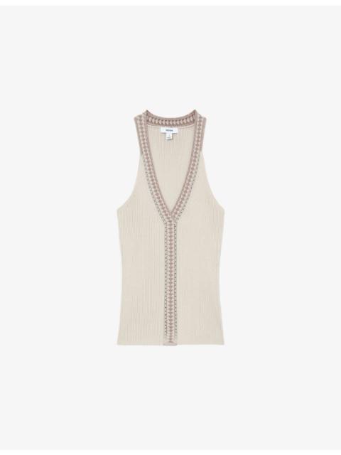 REISS Nora Contrast-Trim Ribbed Knitted Vest