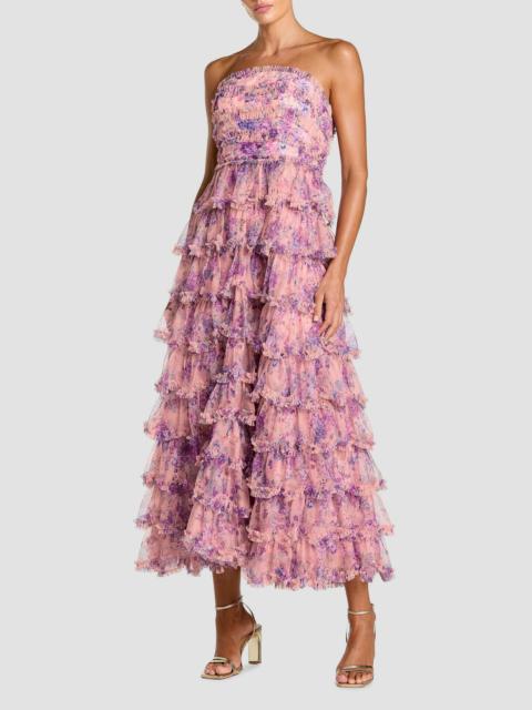 MAC DUGGAL Women's Floral Ruffled Strapless A-Line Midi-Dress - Orchid Multi