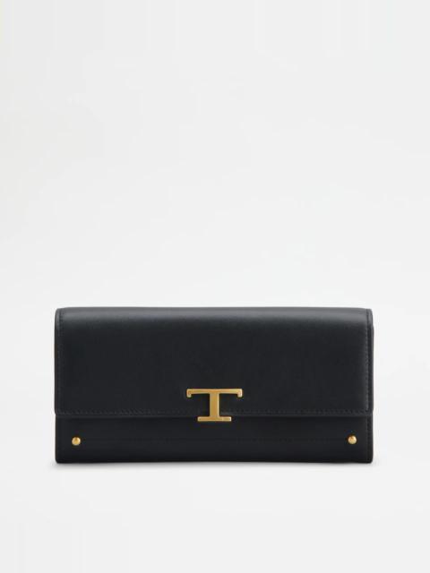 Tod's T TIMELESS WALLET IN LEATHER - BLACK