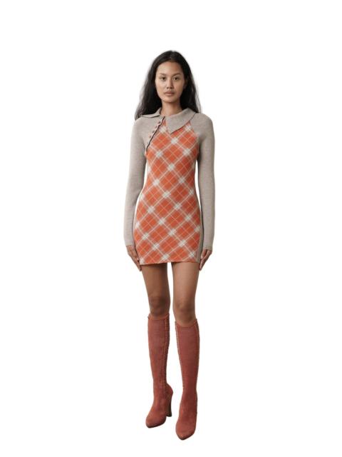 ISA BOULDER TARTAN ASYMMETRIC DRESS (GINGER/GREY)