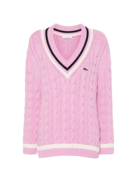 LACOSTE logo-embroidered cable-knit jumper