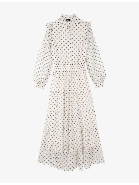 The Kooples Heart-Print Tiered-Hem Woven Maxi Dress