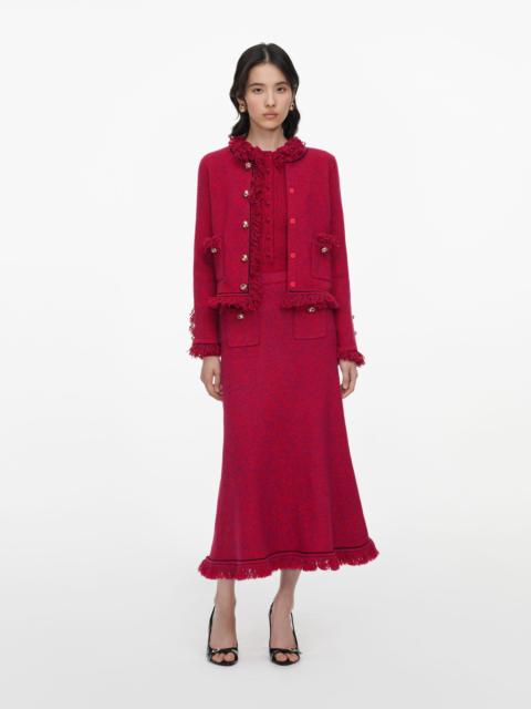 self-portrait Red Frayed Knit Midi Skirt