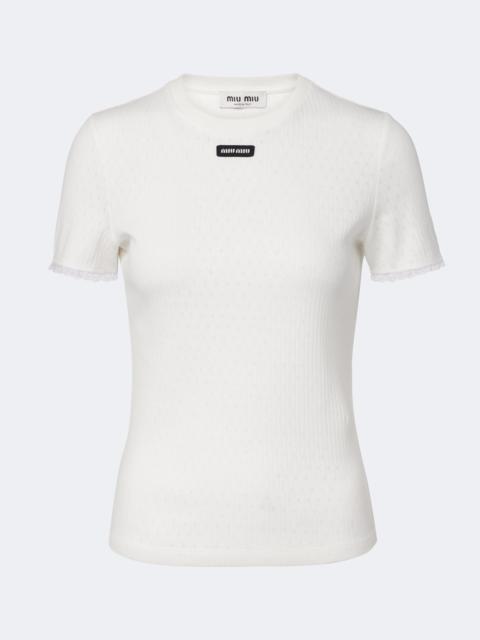 Miu Miu Pointelle cotton T-shirt