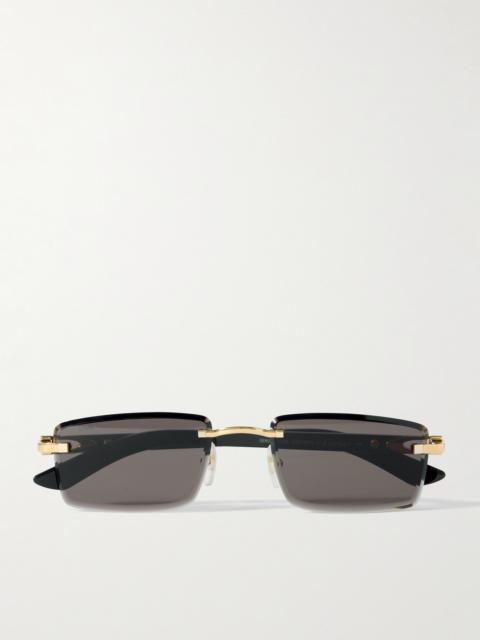 Cartier Signature Rectangular-Frame Rimless Acetate and Gold-Tone Sunglasses