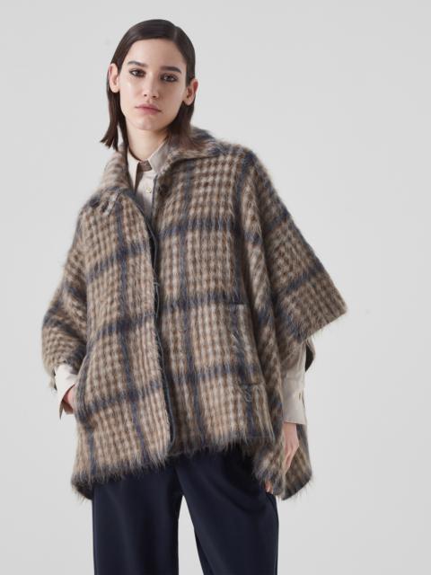 Brunello Cucinelli Tartan intarsia double knit cape in virgin wool, mohair and cashmere