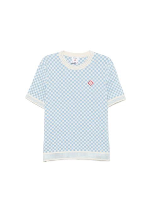 CASABLANCA CHECKERBOARD-KNIT LOGO-PATCH T-SHIRT