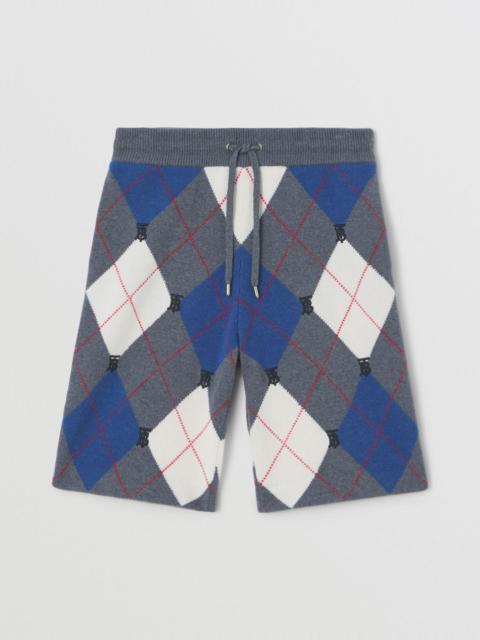 Burberry Monogram Motif Argyle Intarsia Wool Cashmere Shorts