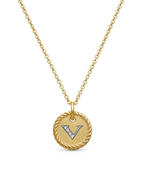 DAVID YURMAN Women's Initial Charm Necklace in 18K Yellow Gold with Pavé Diamonds - Initial V