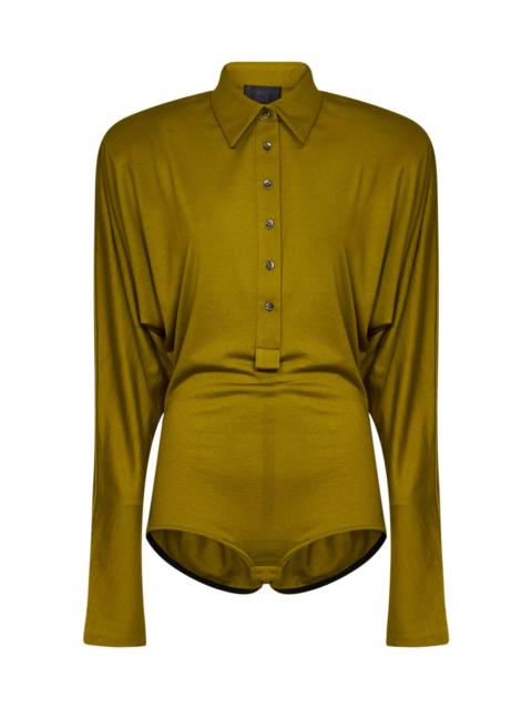 MUGLER Olive green wool-blend jersey polo bodysuit