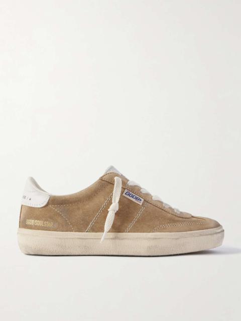 Soul-Star distressed leather-trimmed suede sneakers Brown