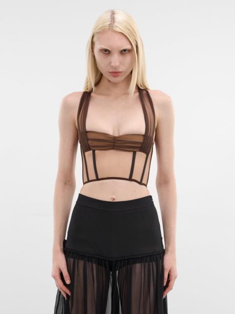 NENSI DOJAKA Brown Padded Bra Tulle Bustier