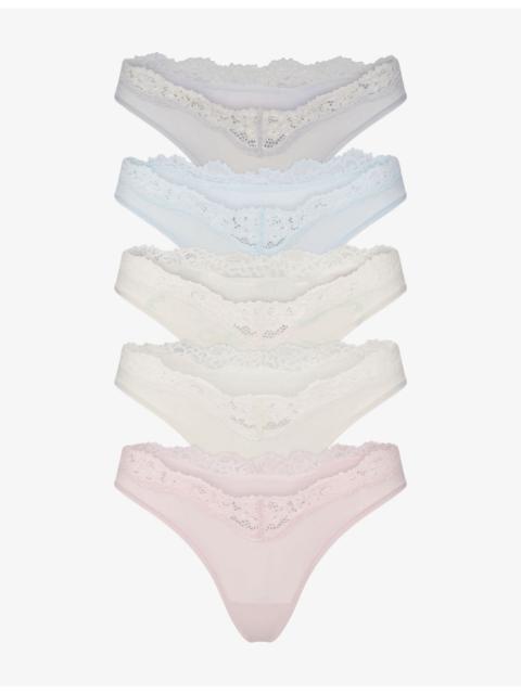 SKIMS Fits Everybody Lace-Trim Pack of Four Tanga Briefs