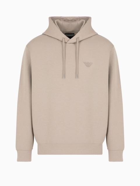 Double-jersey hooded sweatshirt with flocked logo