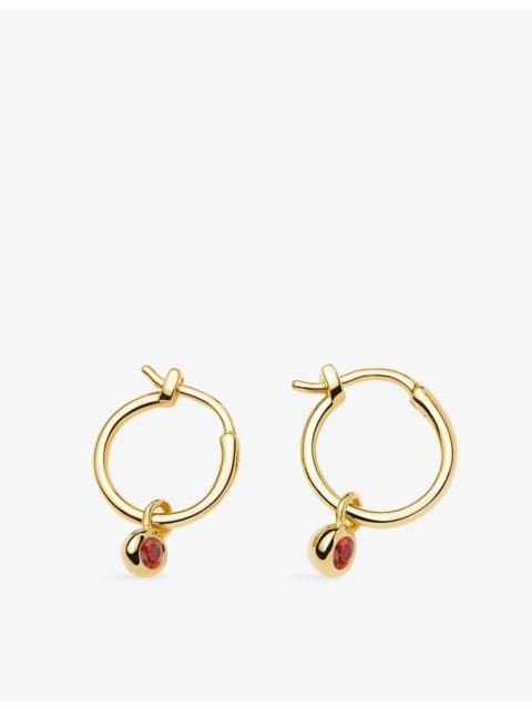 MISSOMA Birthstone Mini Charm 18ct Yellow Gold Plated Brass And Garnet Hoop Earrings