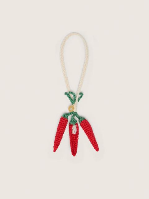 Golden Goose Chili pepper charm in cotton crochet with white crochet chain