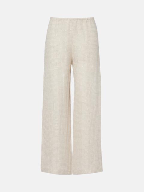 LESET Stella sequined linen-blend wide-leg pants