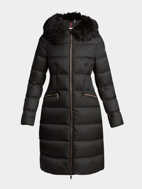 Moncler Boedic Long Down Coat with Detachable Shearling Trim