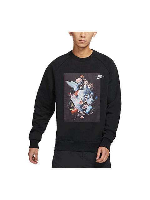 Nike Men's Nike AF-1 Pattern Splicing Fleece Knit Round Neck Pullover Black DD6516-010