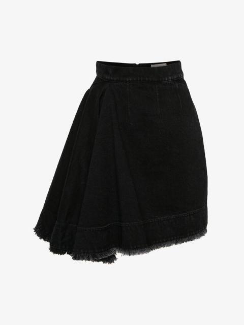 Women's Asymmetric Mini Denim Skirt in Black