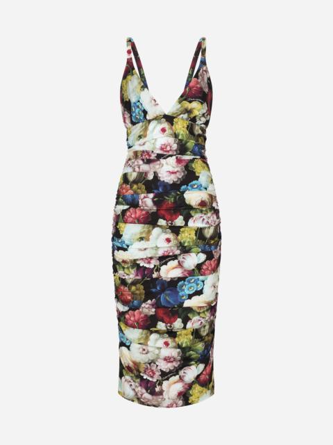 Charmeuse slip dress with nocturnal flower print