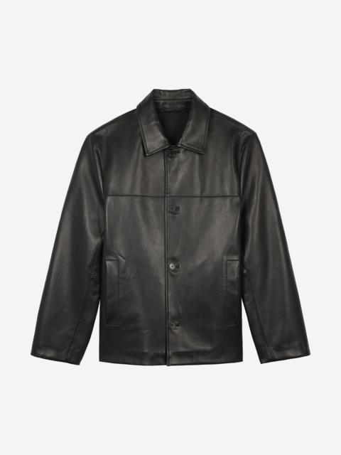 The Kooples BLACK LEATHER BUTTON-DOWN JACKET