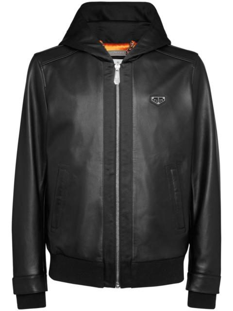 PHILIPP PLEIN leather hooded bomber jacket