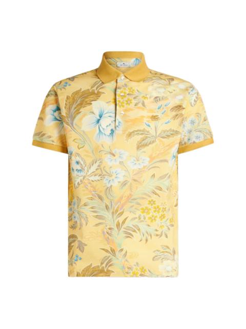 floral-print cotton polo shirt