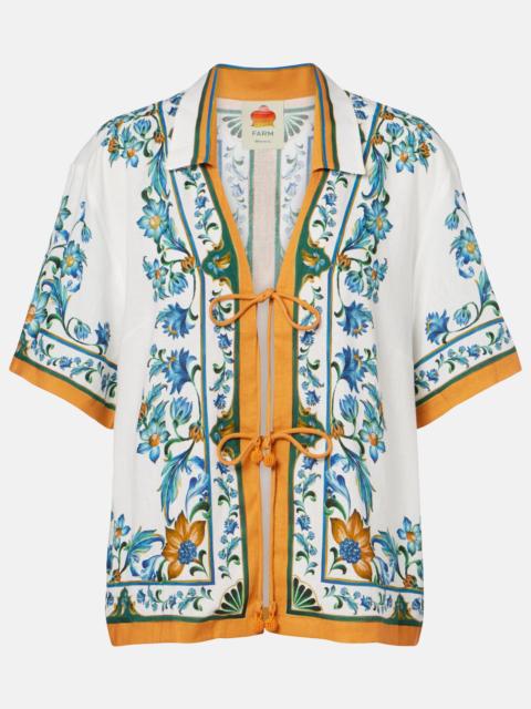 FARM RIO Flora Tile floral linen-blend shirt