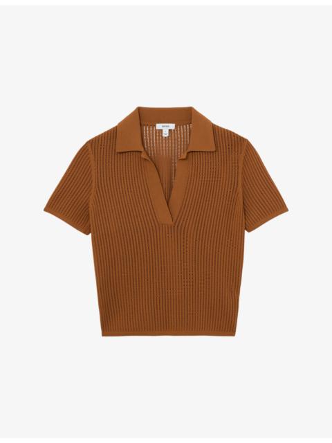 REISS Pippa Open-Stitch Woven Polo Shirt