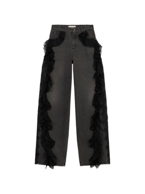 Blumarine lace-trim ruffled jeans