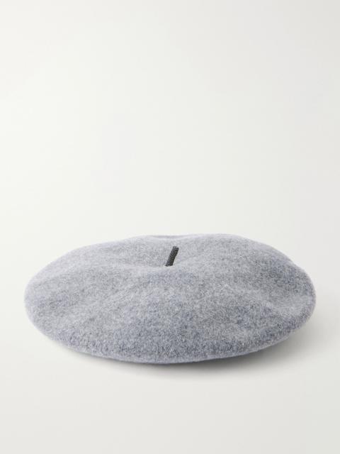 Brunello Cucinelli Embellished wool-felt beret Gray