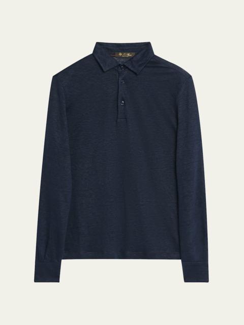 Loro Piana Men's Sam Linen Long-Sleeve Polo Shirt